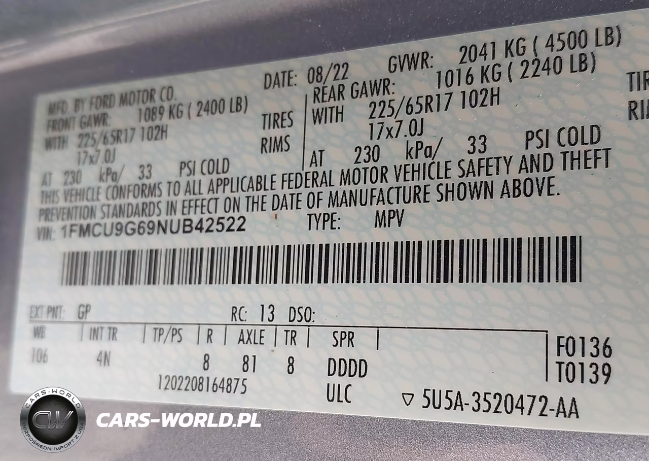 2022 Ford Escape Se VIN:1FMCU9G69NUB42522 - 9