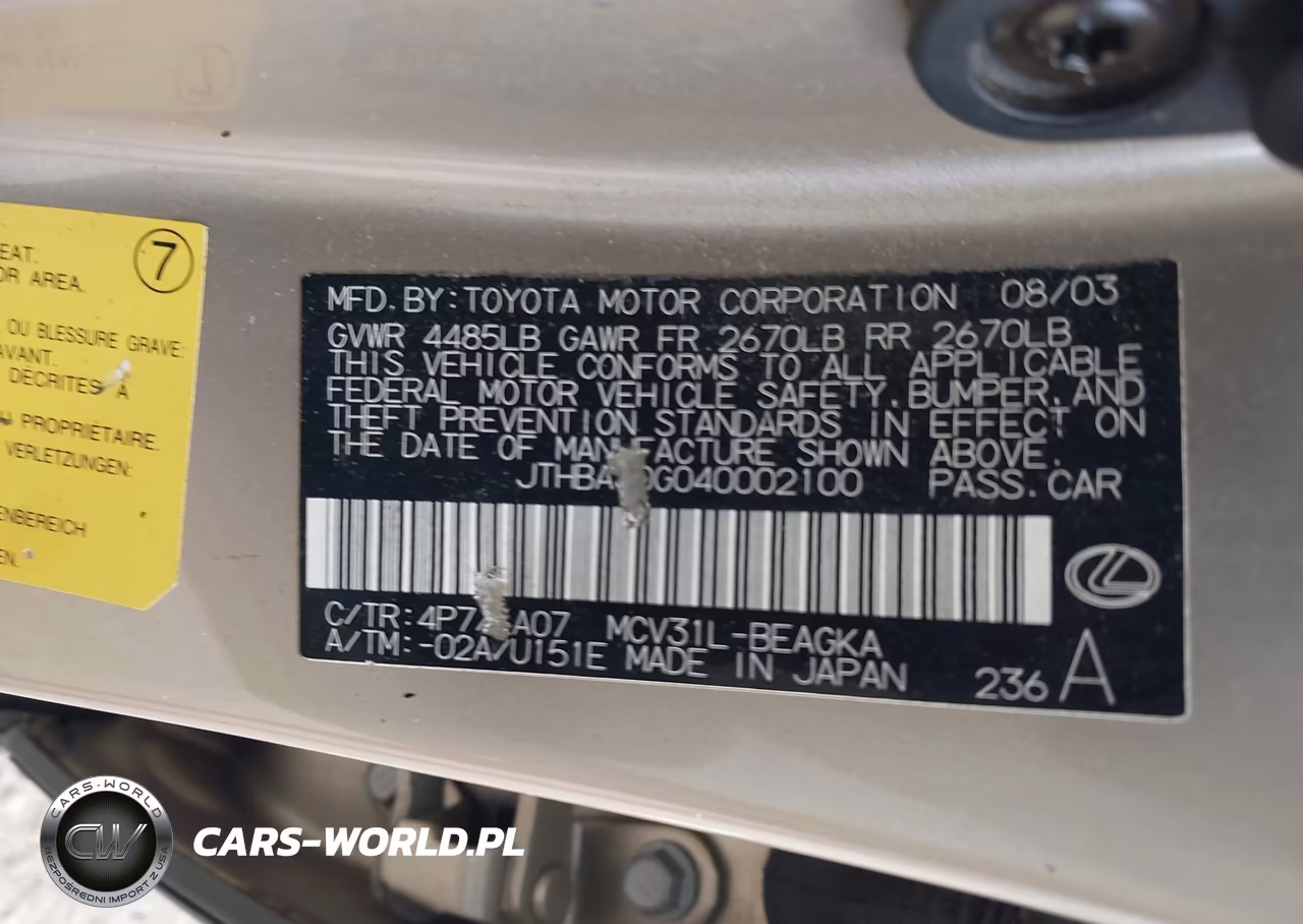 2004 Lexus Es 330 VIN:JTHBA30G040002100 - 9
