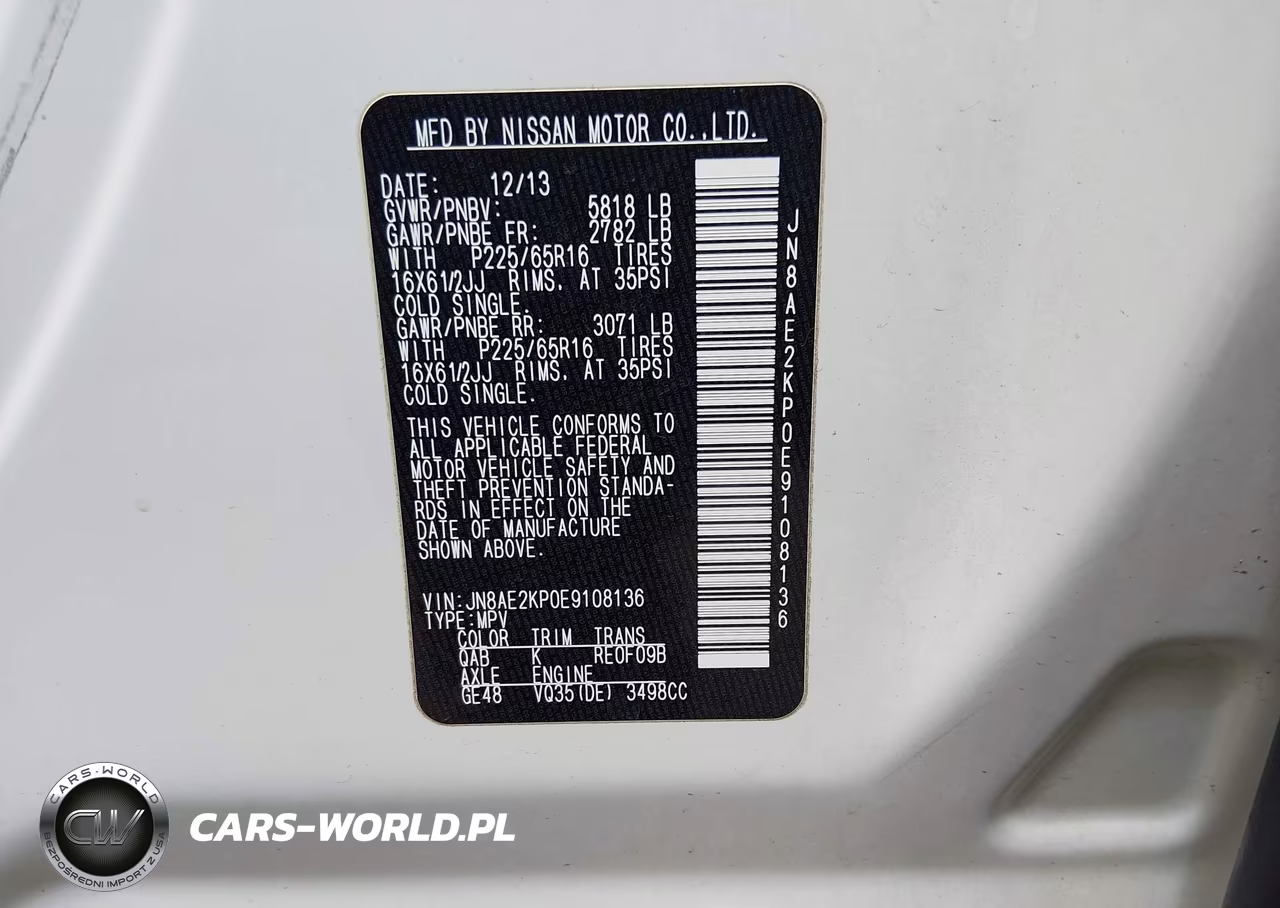 2014 Nissan Quest S VIN:JN8AE2KP0E9108136 - 9
