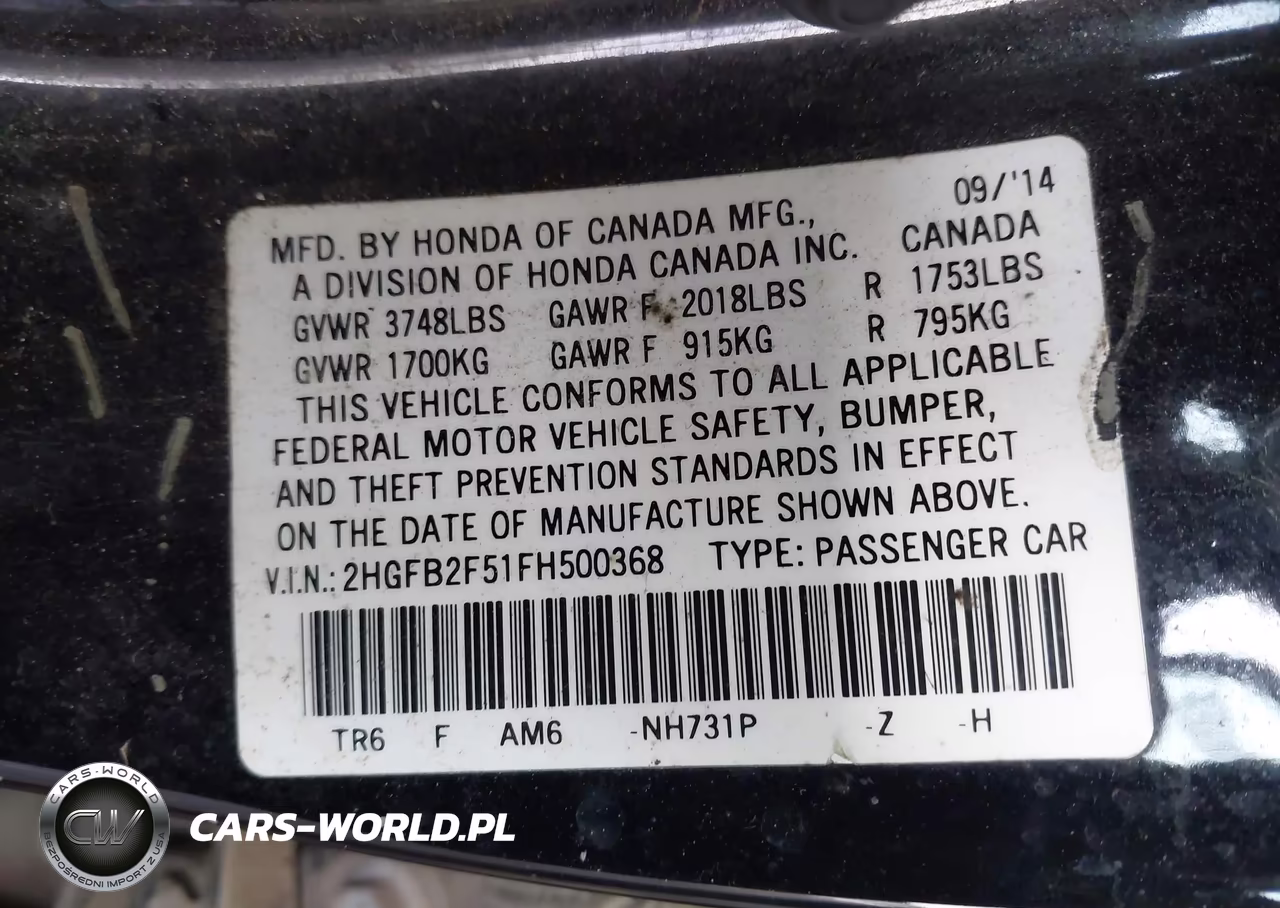 2015 Honda Civic Lx VIN:2HGFB2F51FH500368 - 9