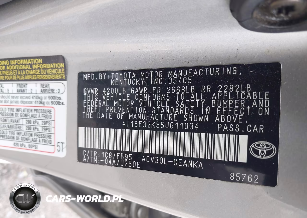 2005 Toyota Camry Std VIN:4T1BE32K55U611034 - 9