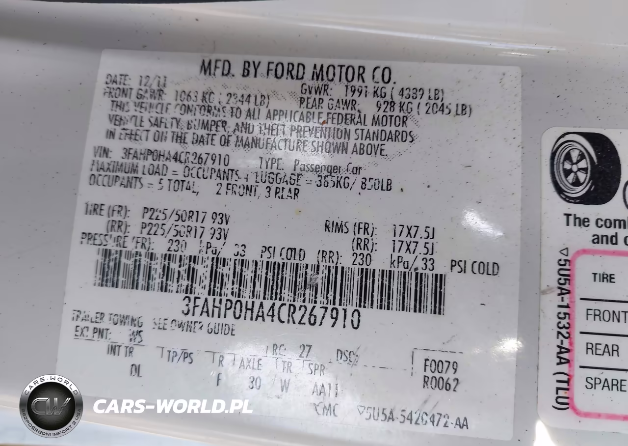 2012 Ford Fusion Se VIN:3FAHP0HA4CR267910 - 9