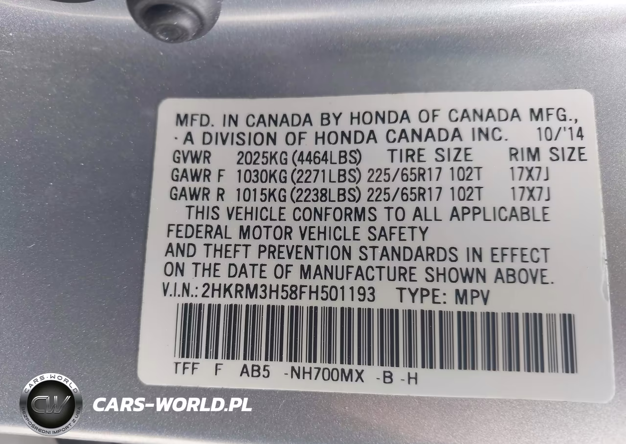 2015 Honda Cr-V Ex VIN:2HKRM3H58FH501193 - 9