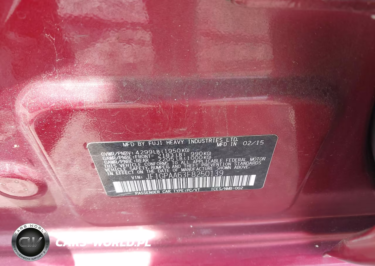 2015 Subaru Impreza 2.0I VIN:JF1GPAA63F8250139 - 9