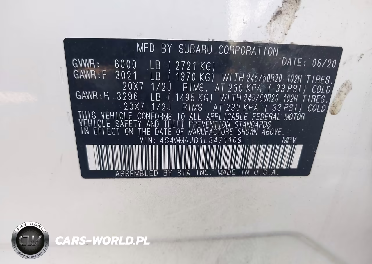 2020 Subaru Ascent Limited VIN:4S4WMAJD1L3471109 - 9