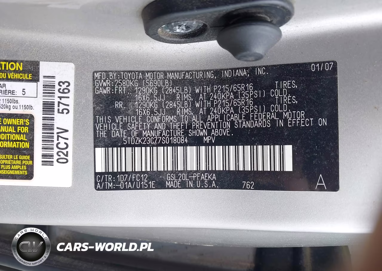 2007 Toyota Sienna Le VIN:5TDZK23C77S018084 - 9