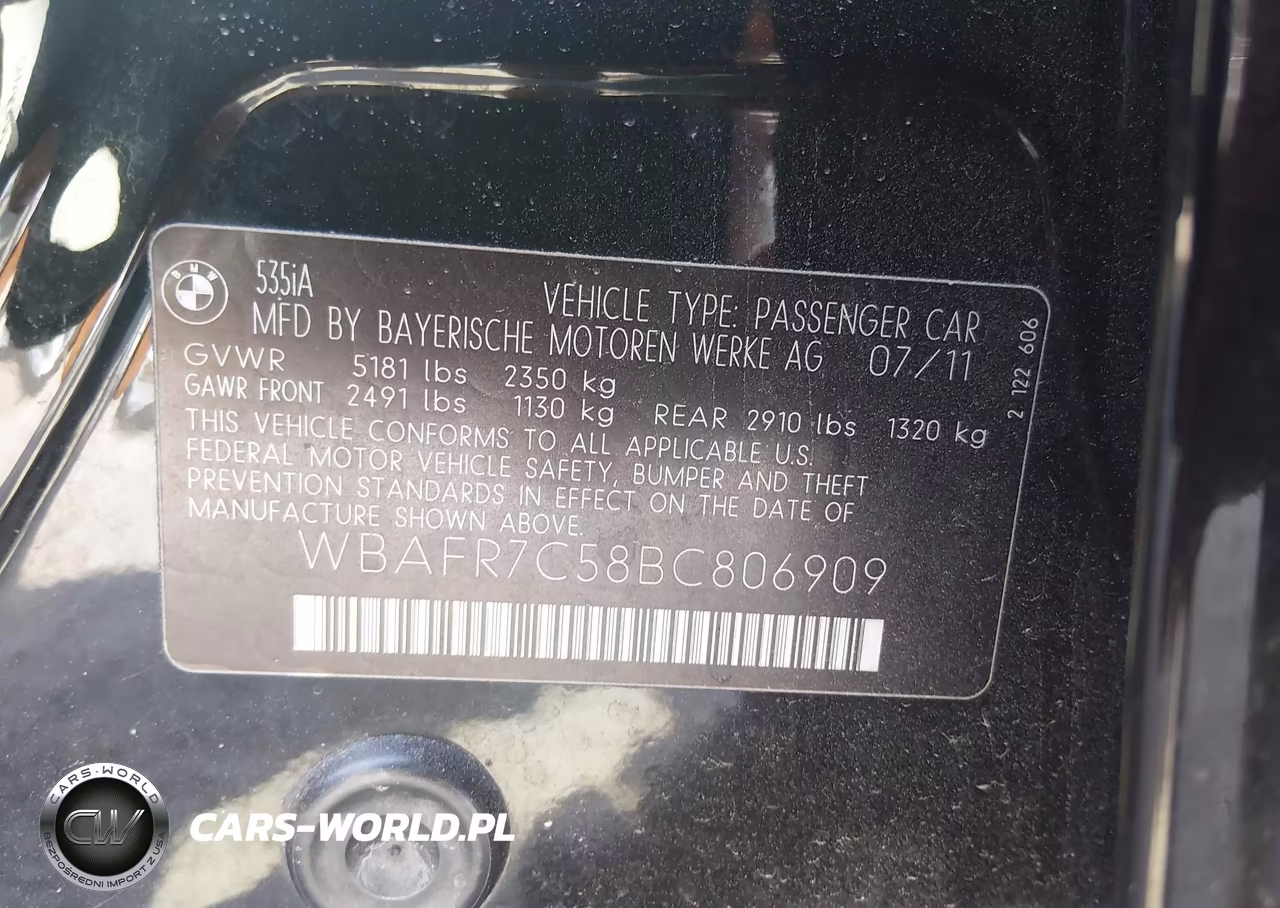 2011 BMW 535I VIN:WBAFR7C58BC806909 - 9