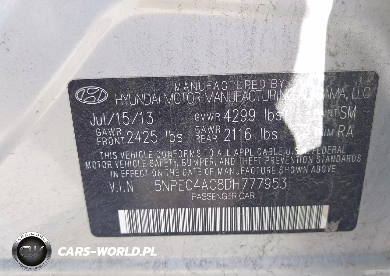 2013 Hyundai Sonata Se VIN:5NPEC4AC8DH777953 - 9