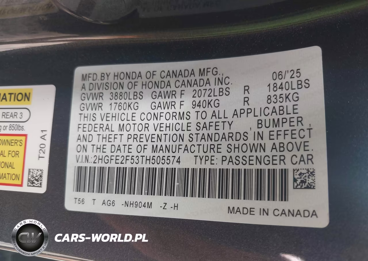 2026 Honda Civic Sport VIN:2HGFE2F53TH505574 - 9