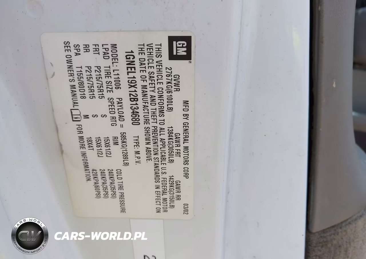2002 Chevrolet Astro Passenger Ls VIN:1GNEL19X12B134680 - 9