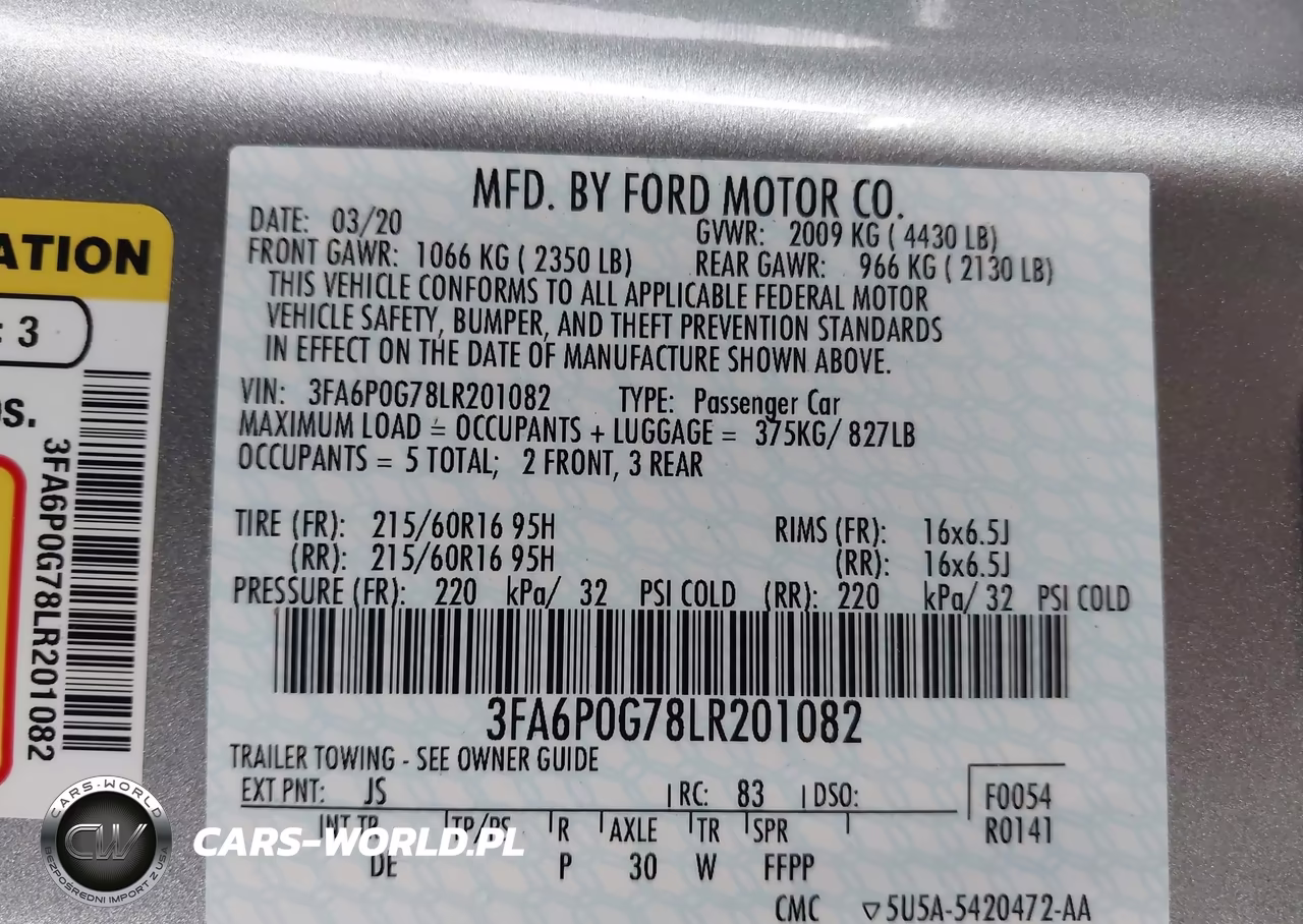 2020 Ford Fusion S VIN:3FA6P0G78LR201082 - 9