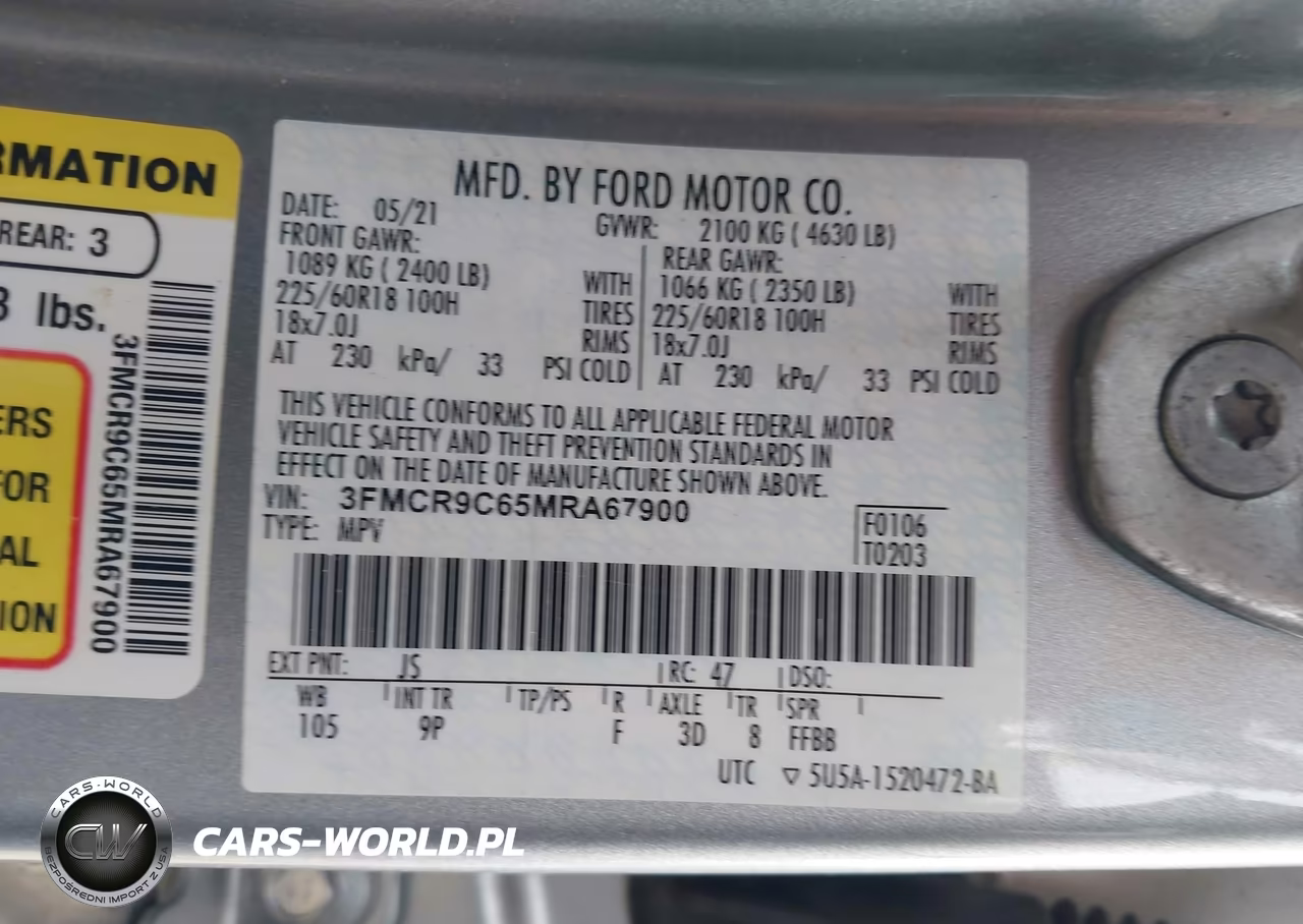 2021 Ford Bronco Sport Outer Banks VIN:3FMCR9C65MRA67900 - 9