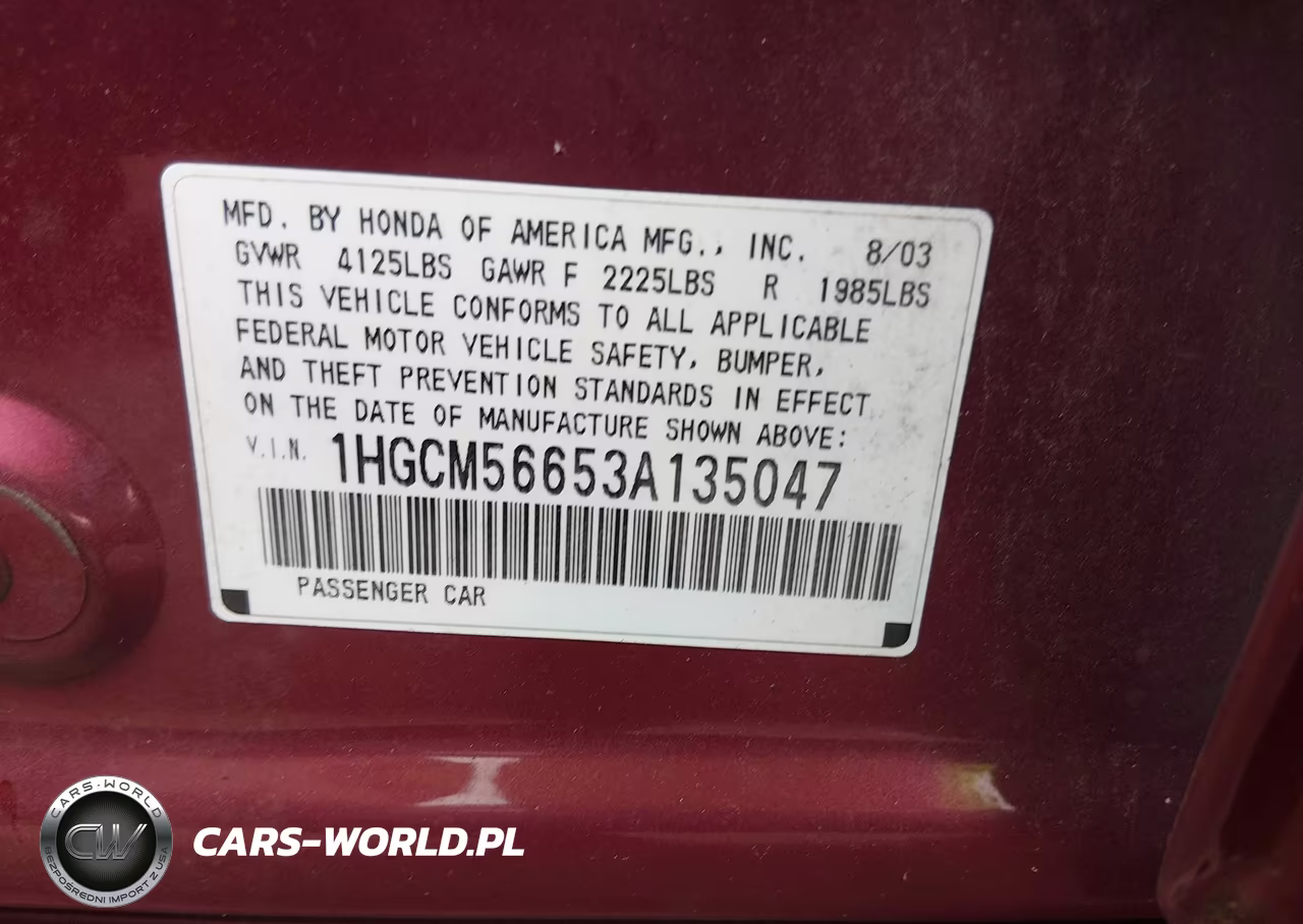 2003 Honda Accord Sdn Ex VIN:1HGCM56653A135047 - 9