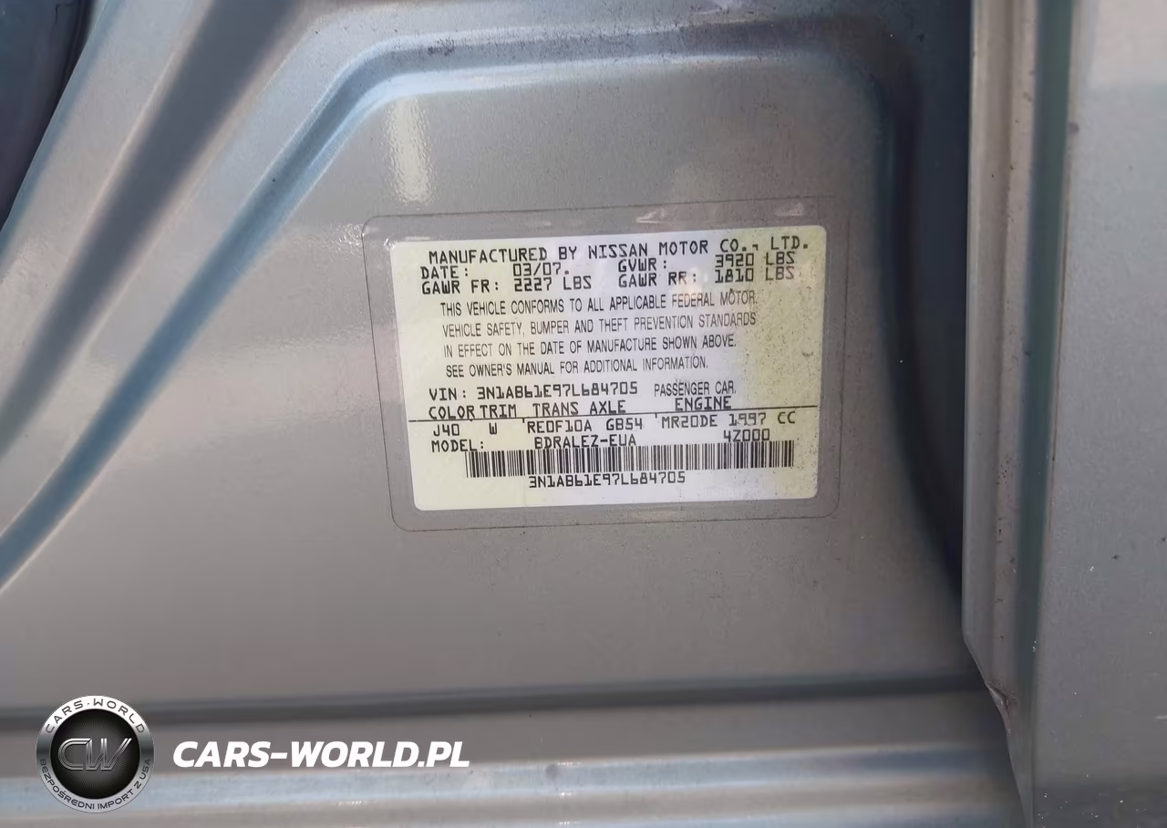 2007 Nissan Sentra 2.0S VIN:3N1AB61E97L684705 - 9