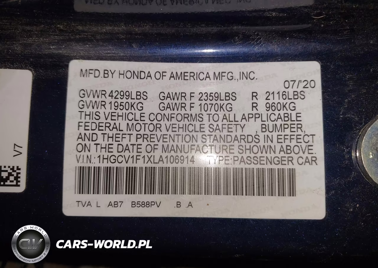 2020 Honda Accord Lx VIN:1HGCV1F1XLA106914 - 9