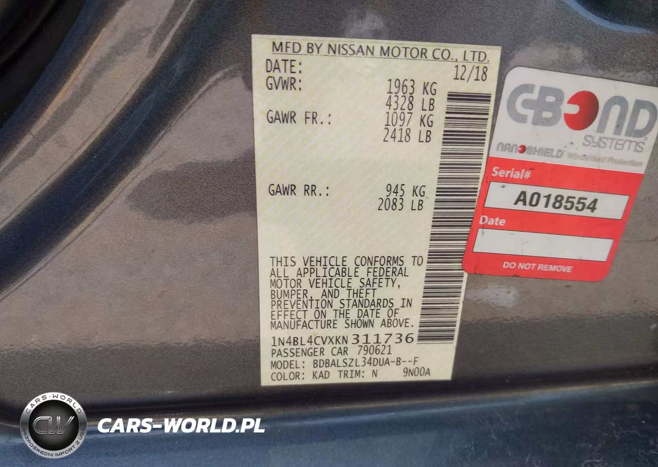 2019 Nissan Altima 2.5 Sr VIN:1N4BL4CVXKN311736 - 9