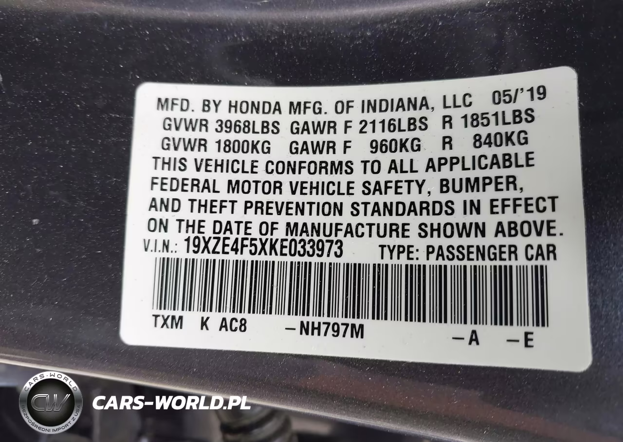 2019 Honda Insight Ex VIN:19XZE4F5XKE033973 - 9
