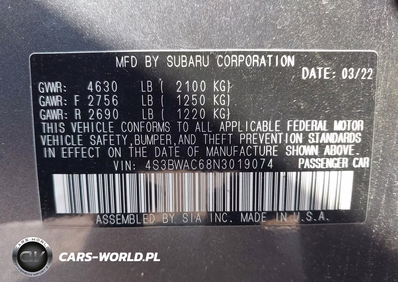 2022 Subaru Legacy Premium VIN:4S3BWAC68N3019074 - 9