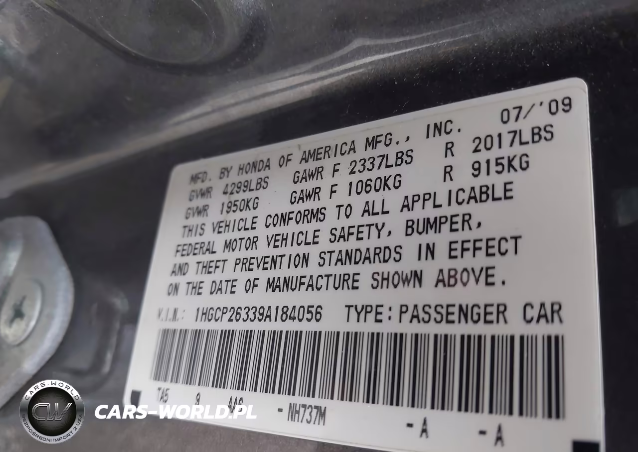 2009 Honda Accord 2.4 Lx VIN:1HGCP26339A184056 - 9