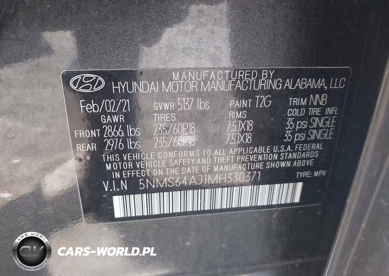 2021 Hyundai Santa Fe Sel VIN:5NMS64AJ1MH330371 - 9
