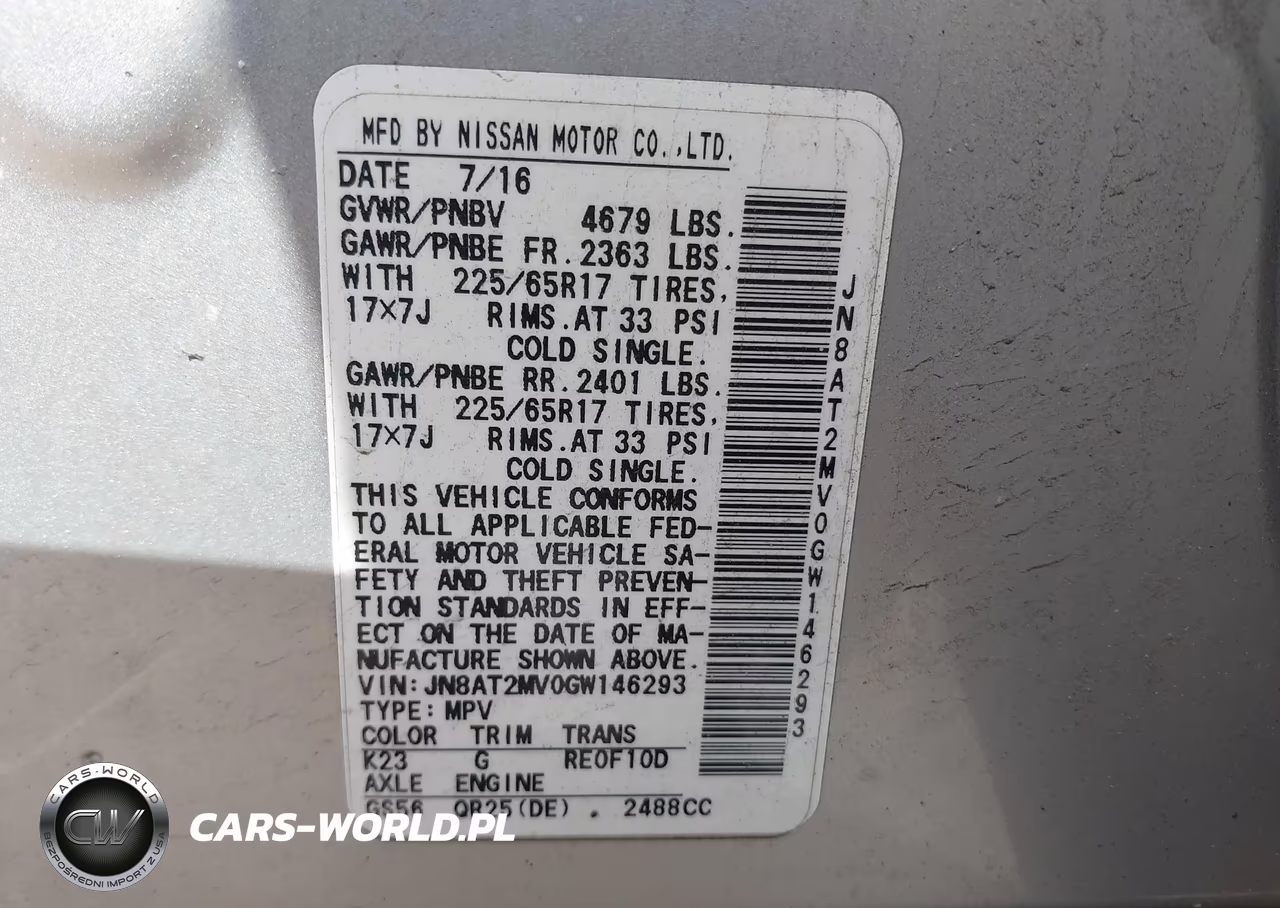 2016 Nissan Rogue Sv VIN:JN8AT2MV0GW146293 - 9