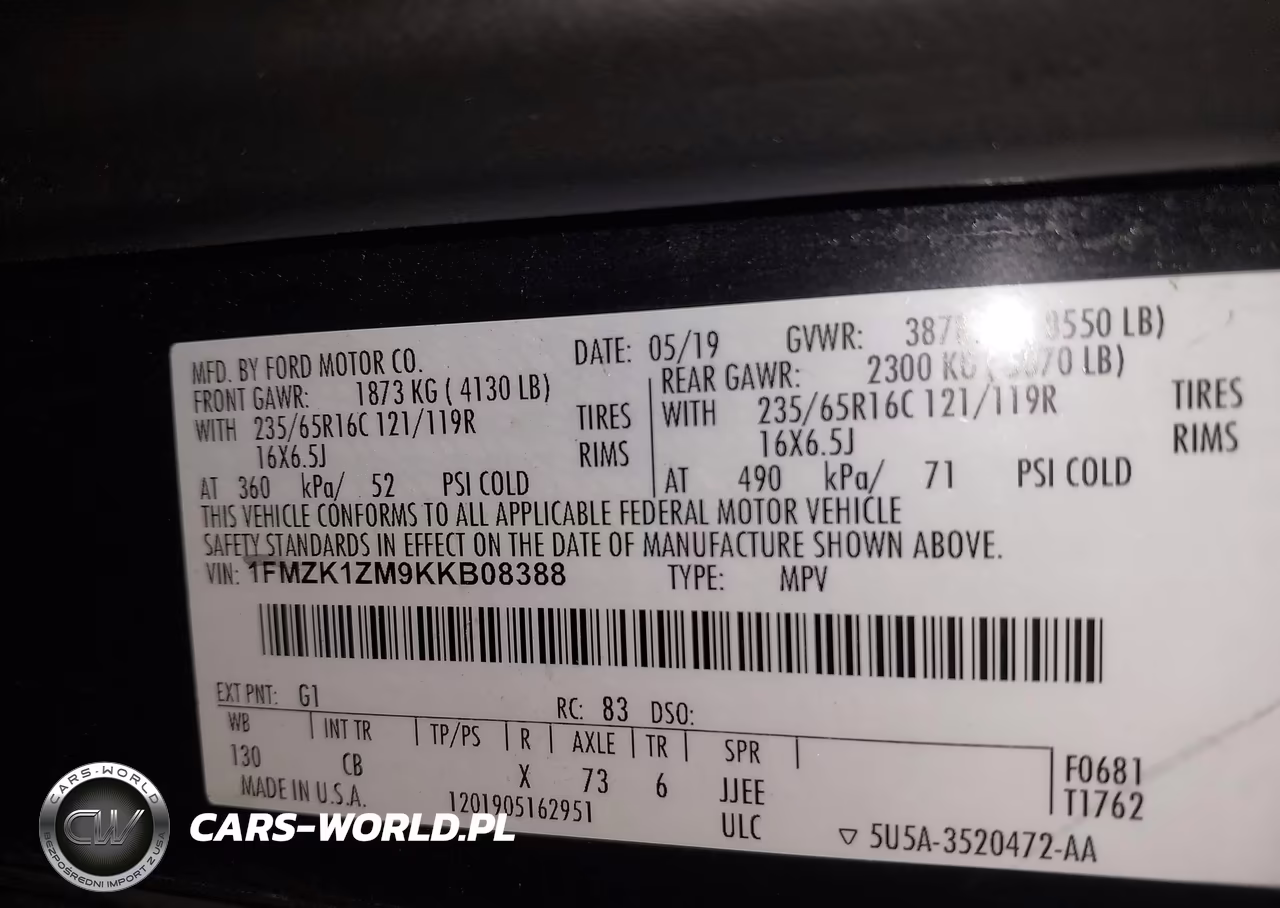 2019 Ford Transit-150 Xl-Xlt VIN:1FMZK1ZM9KKB08388 - 9