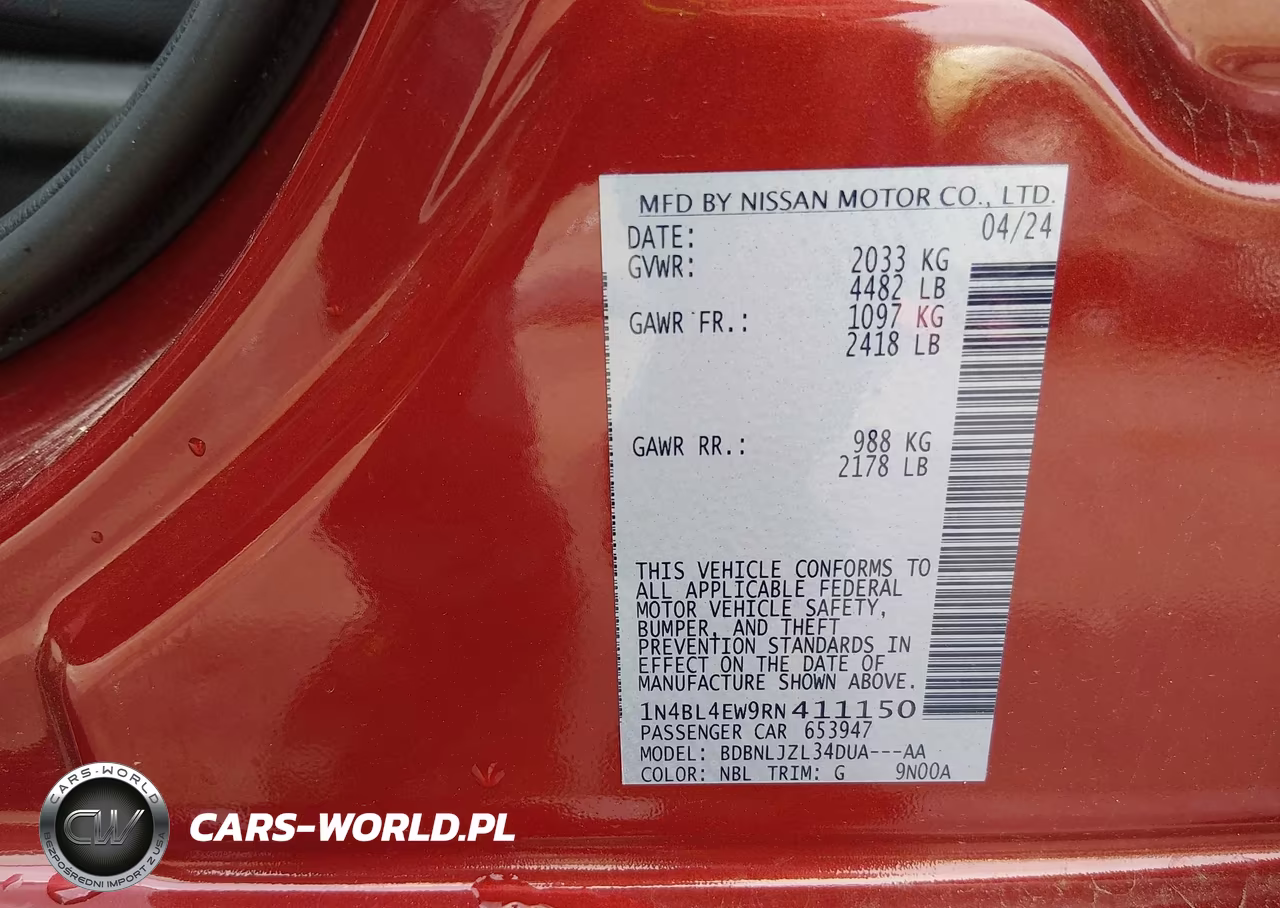 2024 Nissan Altima Sl Intelligent Awd VIN:1N4BL4EW9RN411150 - 9