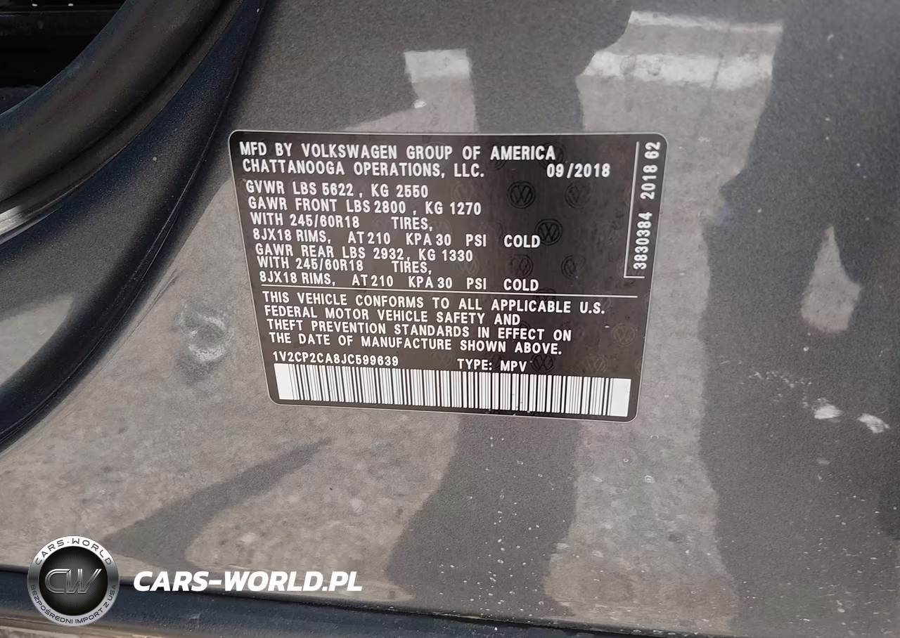 2018 Volkswagen Atlas 2.0T Se VIN:1V2CP2CA8JC599639 - 9