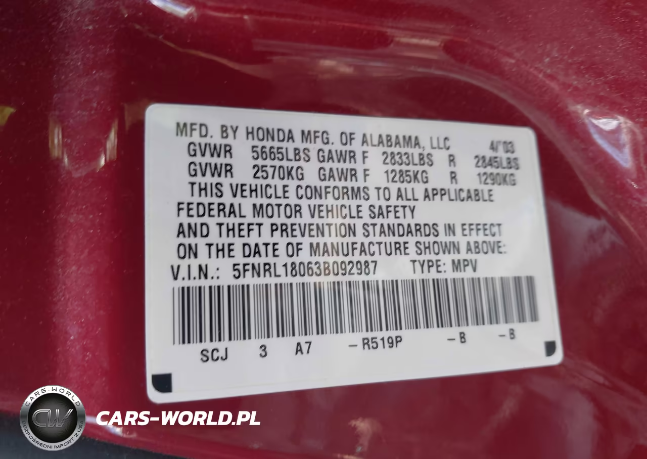 2003 Honda Odyssey Ex-L VIN:5FNRL18063B092987 - 9
