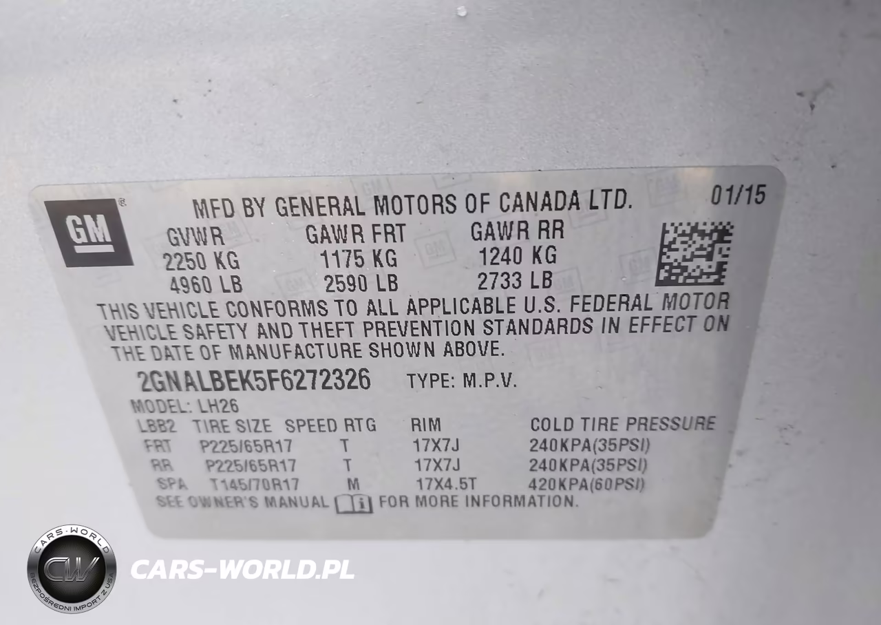 2015 Chevrolet Equinox Lt VIN:2GNALBEK5F6272326 - 9