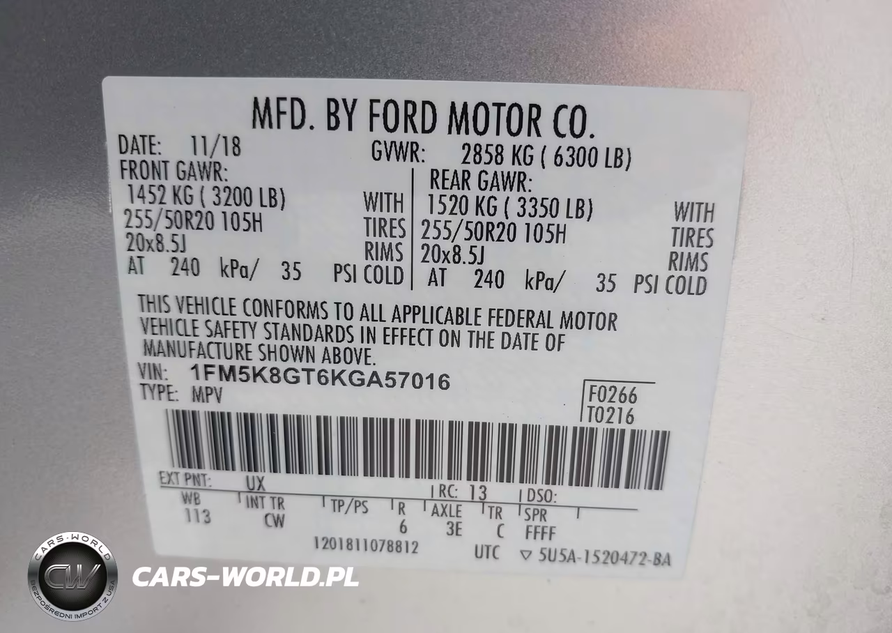 2019 Ford Explorer Sport VIN:1FM5K8GT6KGA57016 - 9