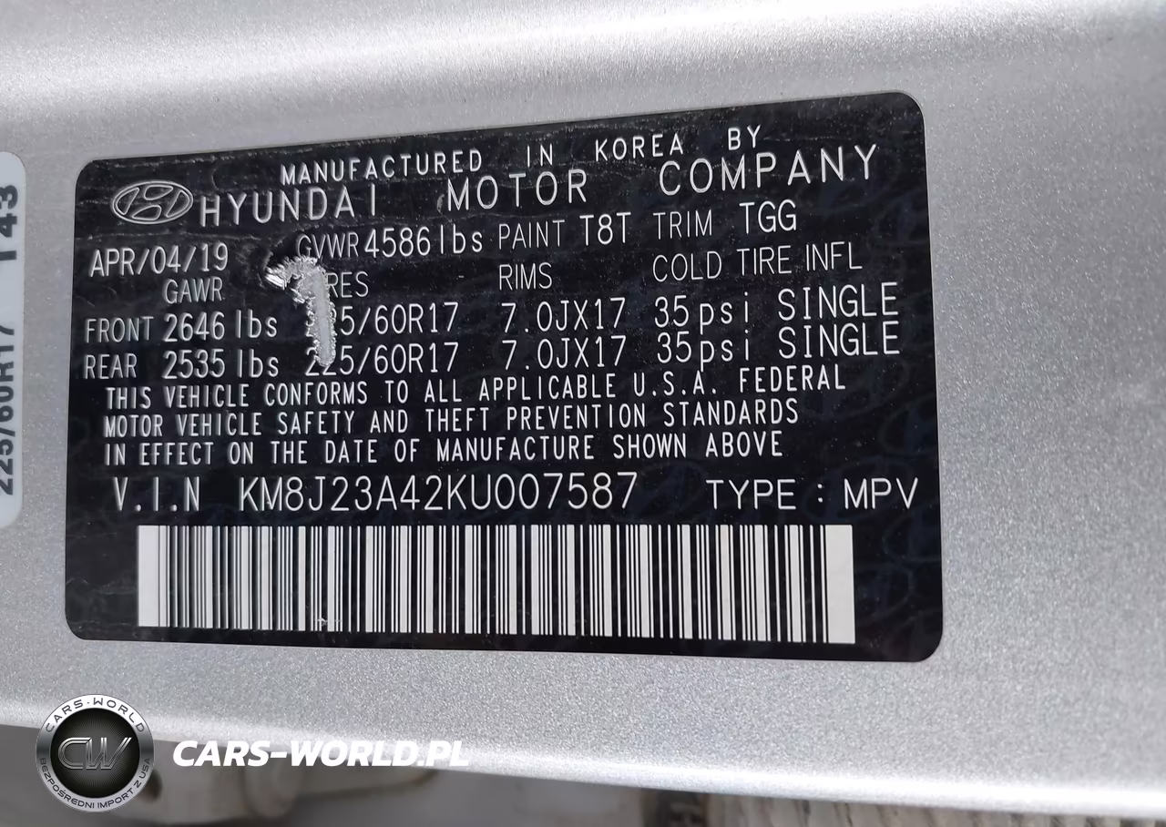 2019 Hyundai Tucson Se VIN:KM8J23A42KU007587 - 9
