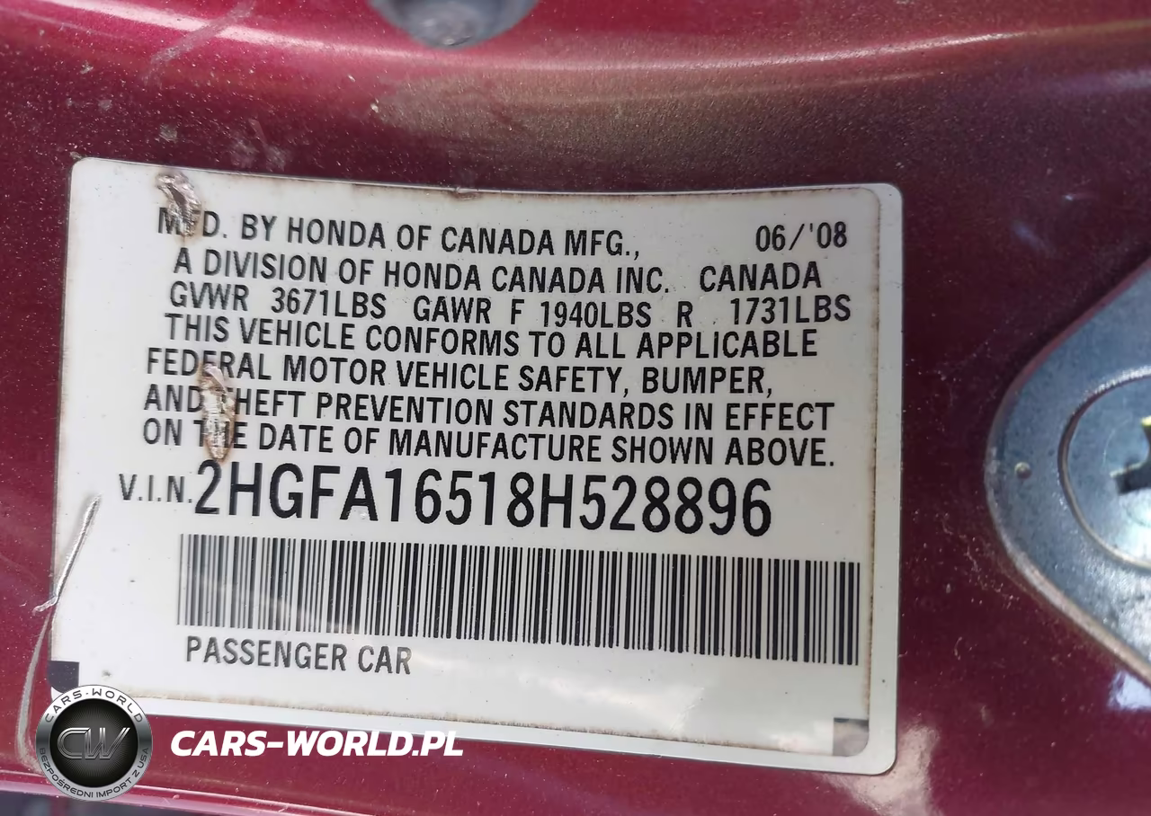 2008 Honda Civic Lx VIN:2HGFA16518H528896 - 9