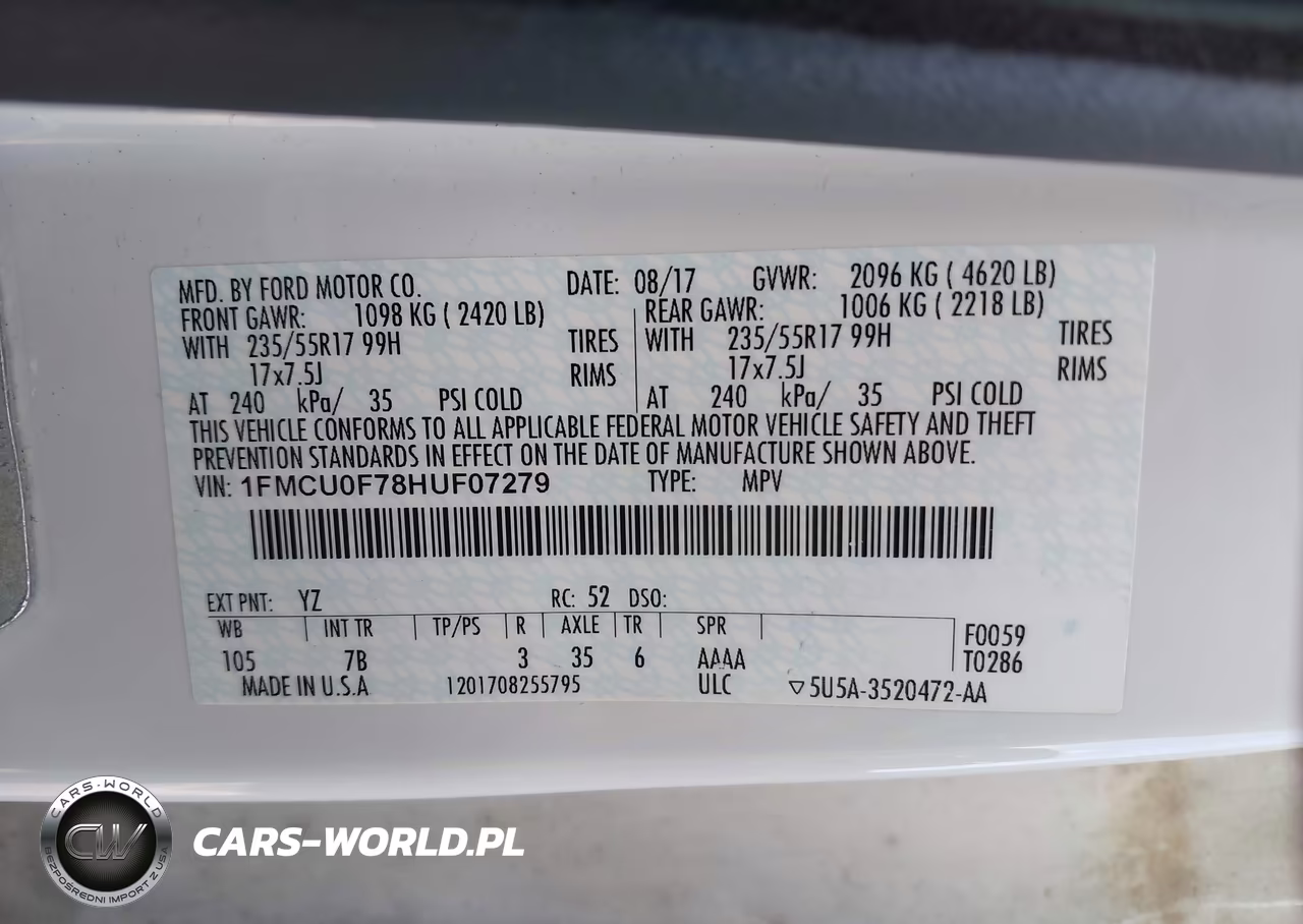 2017 Ford Escape S VIN:1FMCU0F78HUF07279 - 9