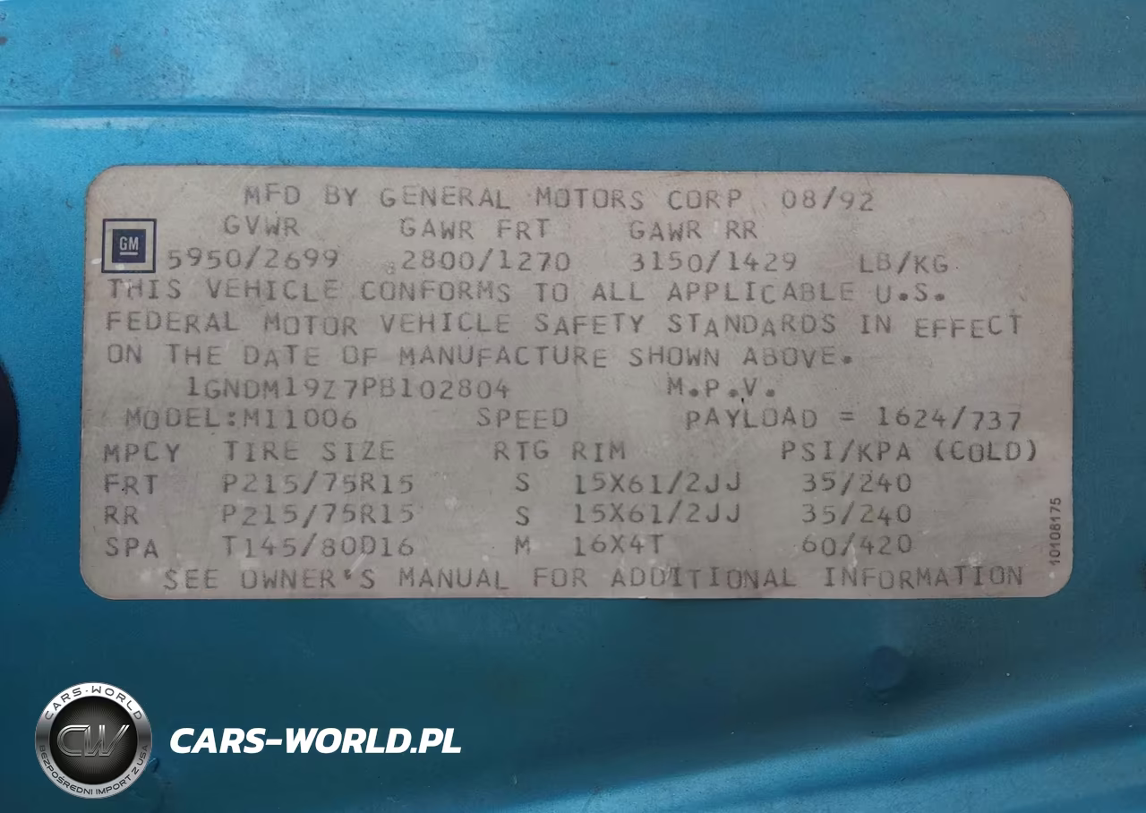 1993 Chevrolet Astro VIN:1GNDM19Z7PB102804 - 9