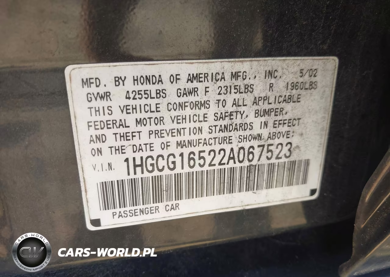 2002 Honda Accord 3.0 Ex VIN:1HGCG16522A067523 - 9