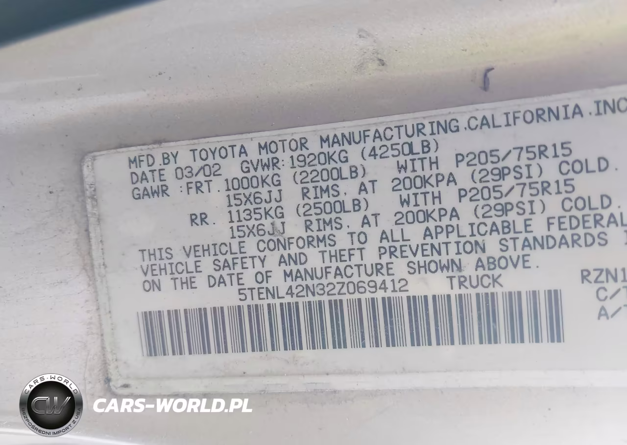 2002 Toyota Tacoma VIN:5TENL42N32Z069412 - 9