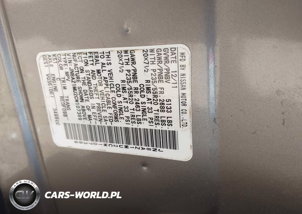 2012 Nissan Murano Le VIN:JN8AZ1MU2CW107389 - 9