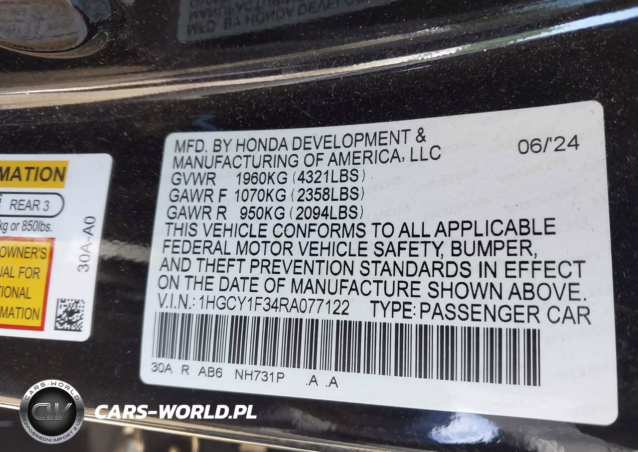 2024 Honda Accord Ex VIN:1HGCY1F34RA077122 - 9
