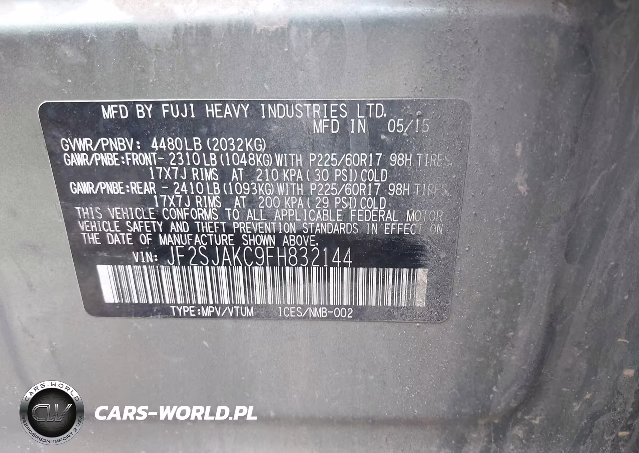 2015 Subaru Forester 2.5I Limited VIN:JF2SJAKC9FH832144 - 9