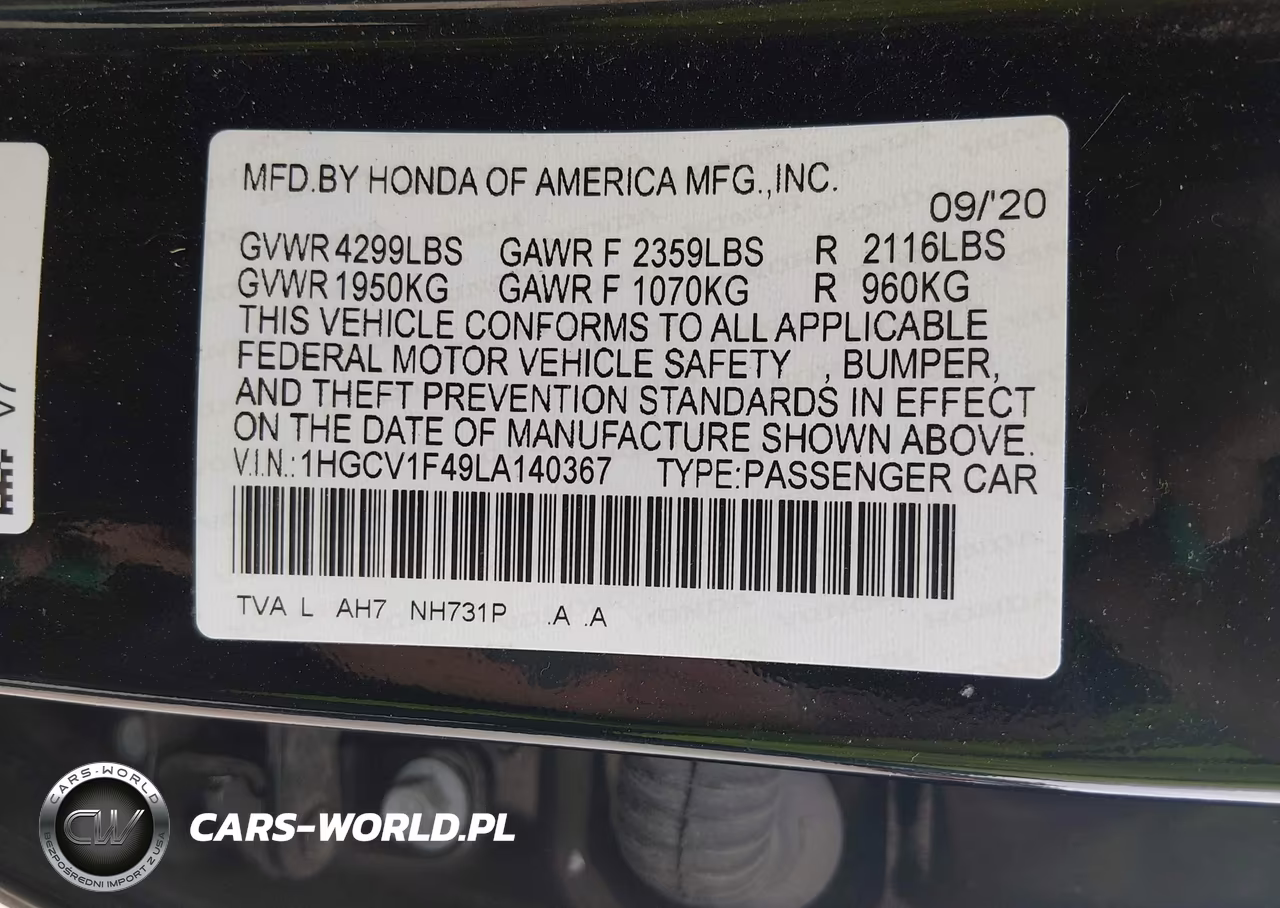 2020 Honda Accord Ex VIN:1HGCV1F49LA140367 - 9
