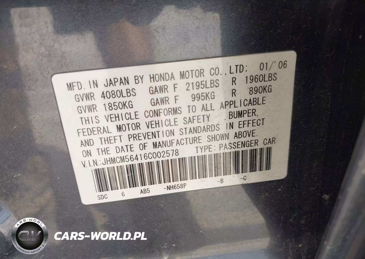 2006 Honda Accord 2.4 Lx VIN:JHMCM56416C002578 - 9