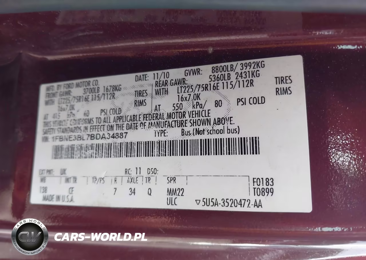 2011 Ford E-350 Super Duty Xl VIN:1FBNE3BL7BDA34887 - 9