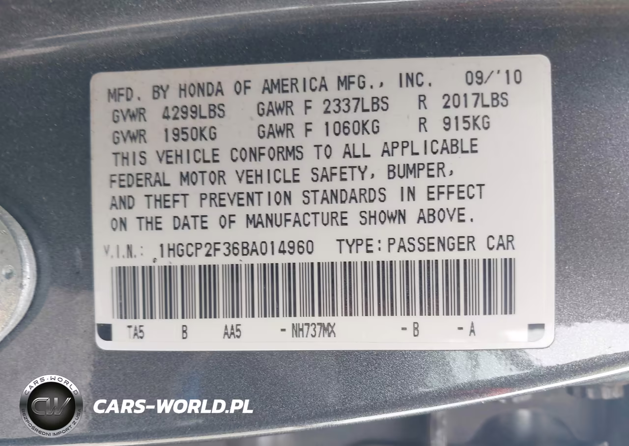 2011 Honda Accord 2.4 Lx VIN:1HGCP2F36BA014960 - 9