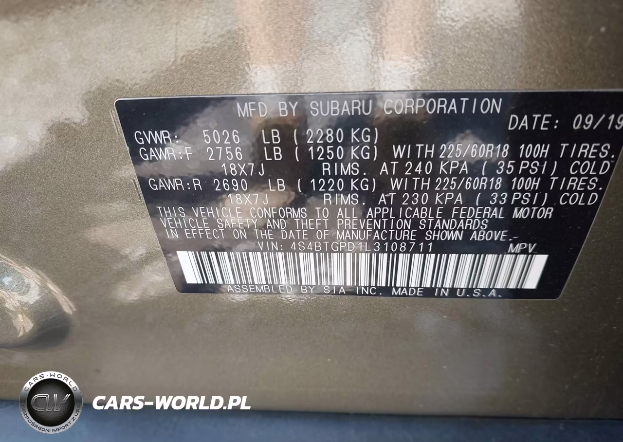 2020 Subaru Outback Touring Xt VIN:4S4BTGPD1L3108711 - 9