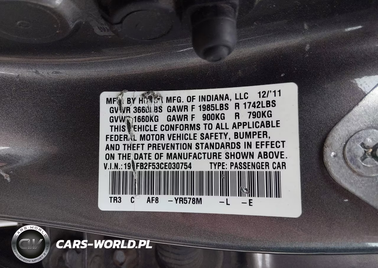 2012 Honda Civic Lx VIN:19XFB2F53CE030754 - 9