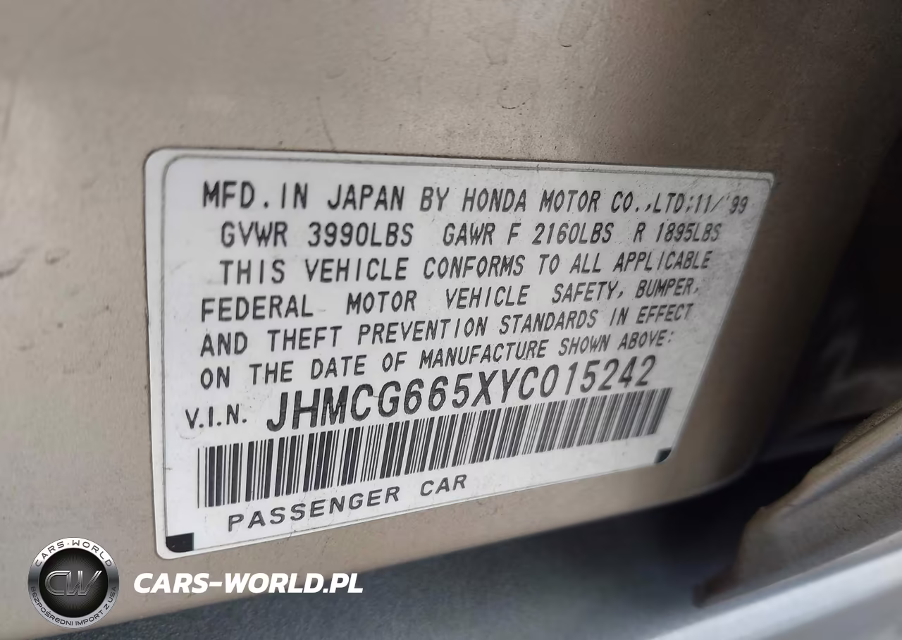 2000 Honda Accord 2.3 Lx VIN:JHMCG665XYC015242 - 9