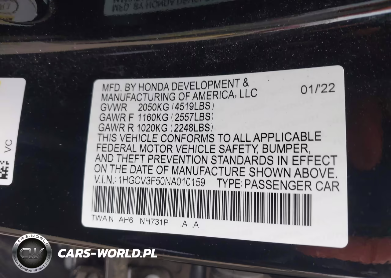 2022 Honda Accord Hybrid Ex-L VIN:1HGCV3F50NA010159 - 9