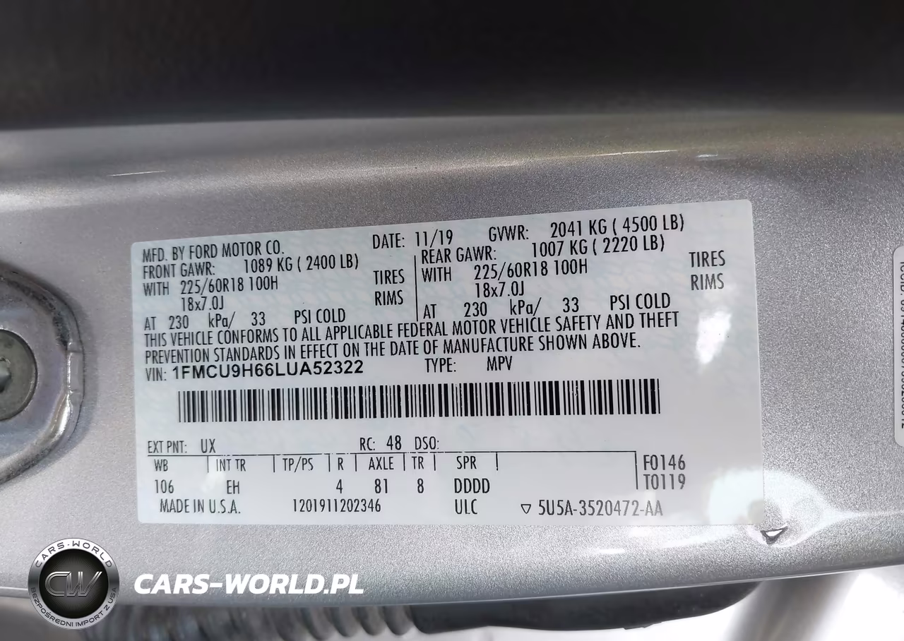 2020 Ford Escape Sel VIN:1FMCU9H66LUA52322 - 9