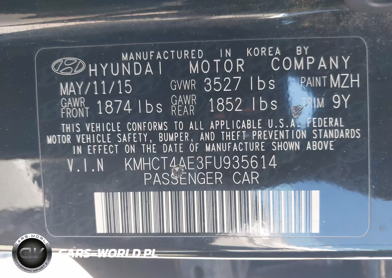 2015 Hyundai Accent Gls VIN:KMHCT4AE3FU935614 - 9